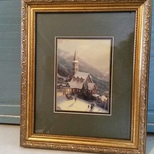 Thomas Kinkade Moonlit Village Vtg Framed Print